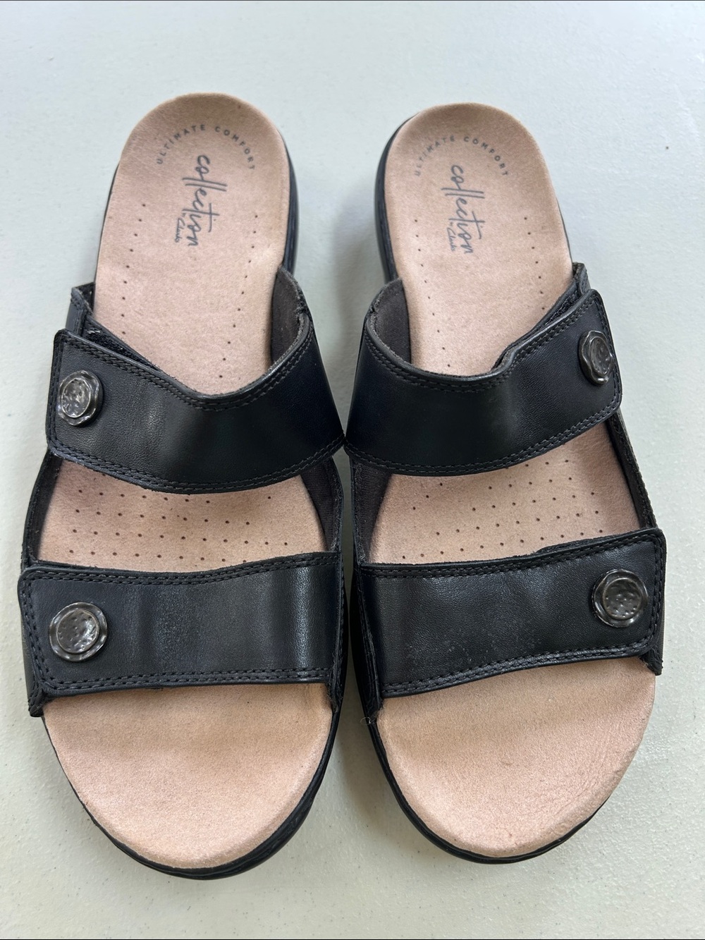 Clarks Black Double-Strap Slip-On Sandals